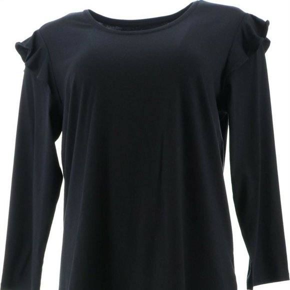 NWT LANDS' END RUFFLE SHOULDER TOP BLACK PS (PETITE SMALL) 6-8 - Picture 1 of 9